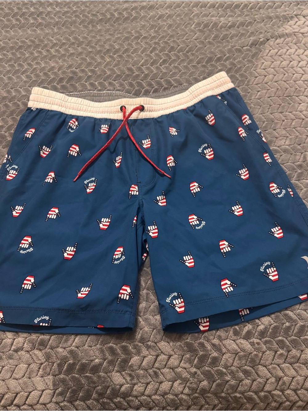 Hurley Blue Patriotic board shorts.